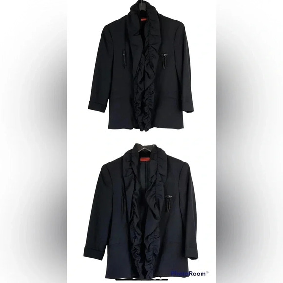Alice +  Olivia Black Ruffle Jacket Blazer, Size Small - Picture 17 of 17